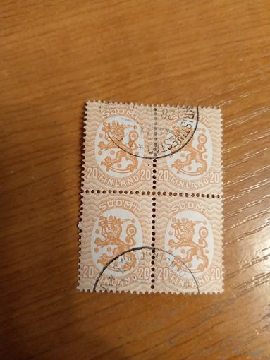 1917 Россия Великое княжество Финляндское герб квартблок гашение Кристинштадт ещё в составе России (2-5)