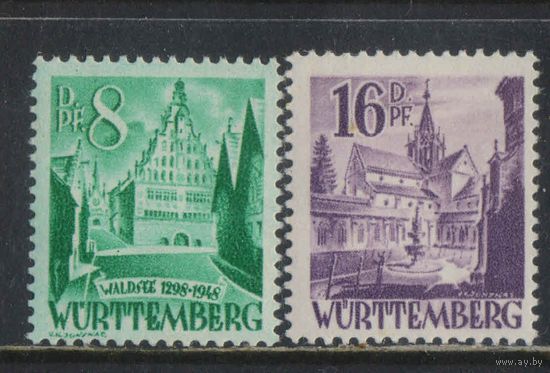 Оккупация Германии Французская зона Вюртембург-Гогенцоллерн 1948 Ратуша Ванген Ворота Линдау Стандарт #16,20*