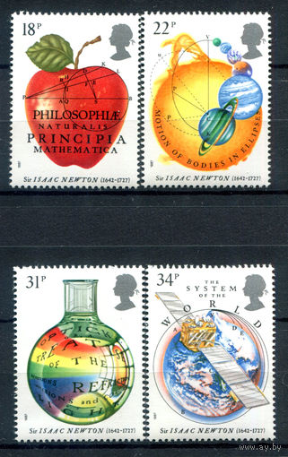 Великобритания - 1987г. - 300 лет труду Исаака Ньютона Математические начала натуральной философии - 4 марки - полная серия, MNH [Mi 1101-1104]. #3-GB-Z-1-17