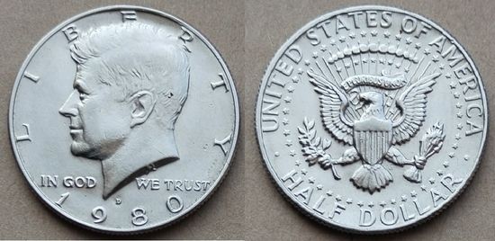 США, 50 центов 1980 г., Kennedy Half Dollar, двор D