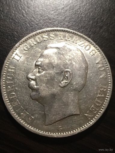Германская Империя. Баден. 5 марок 1913г.