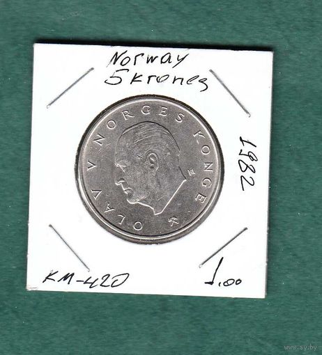 Монета Норвегия 5 крон 1982