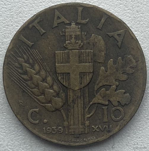 Италия 10 чентезимо 1939 г. Алюминиевая бронза