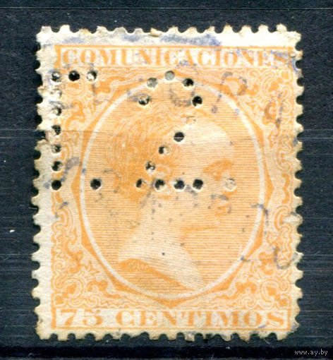 Испания (Королевство) - 1889г. - король Альфонсо XIII, перфин 75 с - 1 марка - гашёная [Mi 198]. #1-Sp-3-A-1