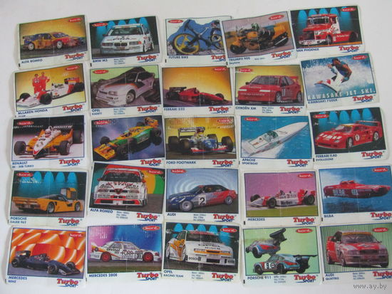 С рубля. Вкладыши и обёртки от жвачек Turbo sport (Турбо спорт). 39 шт.