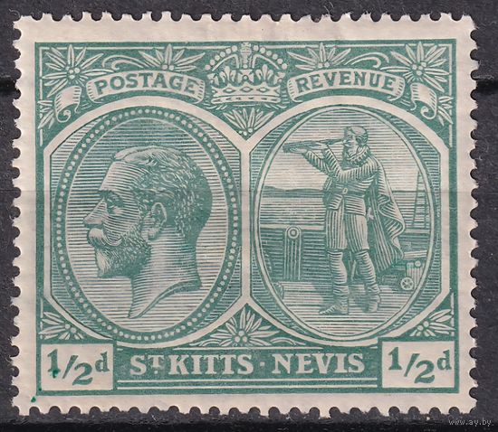 180.BrK. Великобритания. Колонии. Сент Китс и Невис. Георг V. 1921 г.  1/2d. Mi.#37.