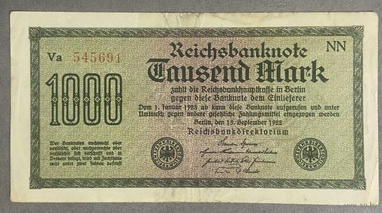 Банкнота 1000 марок 1922 год. Веймарская республика.