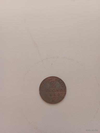 ПРУССИЯ 2 пфенинга 1860 год
