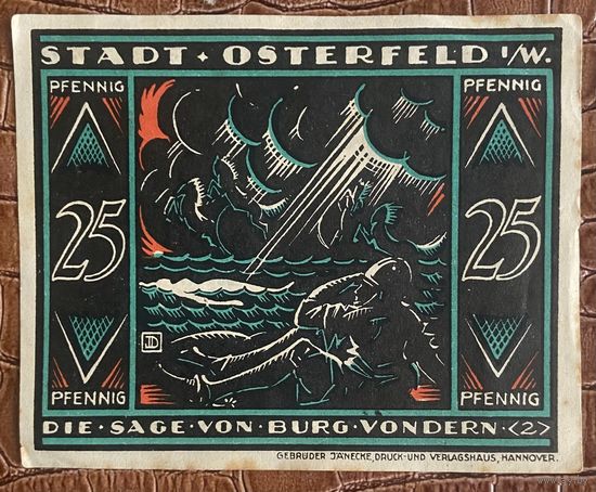Нотгельд 25 пфеннигов 1921 год. Остерфельд,. Веймарская республика