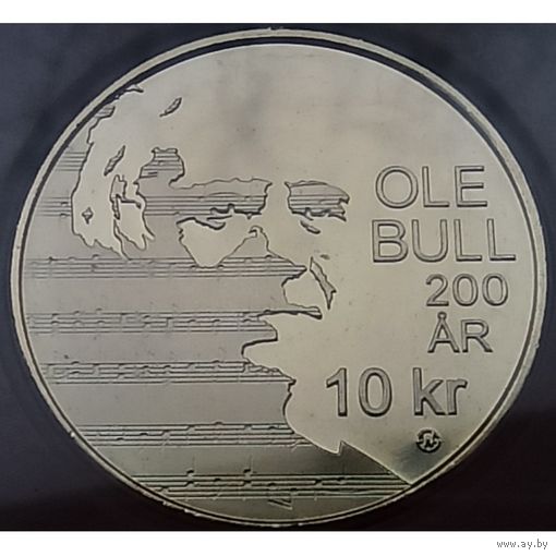 Норвегия 10 крон, 2010 200 лет со дня рождения Оле Булла UNC