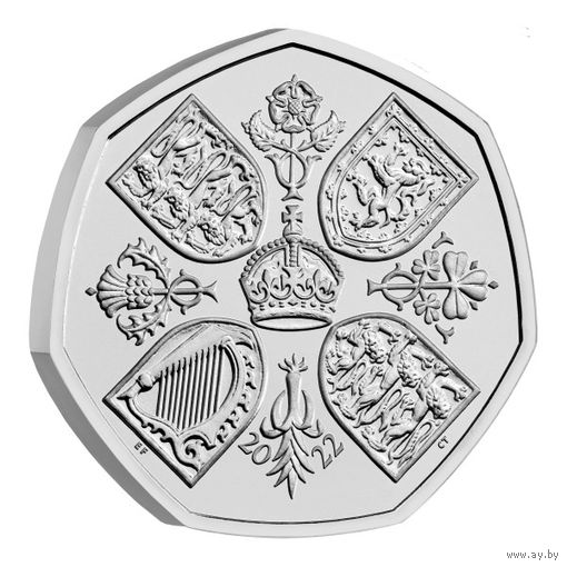 Великобритания 50 пенсов, 2022 Жизнь и наследие королевы Елизаветы II UNC