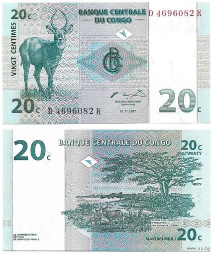Конго 20 сенти образца 1997 года UNC p83