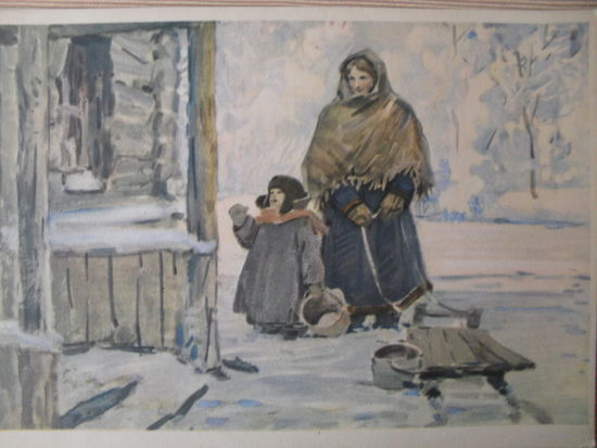 ЧИСТАЯ ОТКРЫТКА. СССР. изд. "ИЗОГИЗ". Д. ДУБИНСКИЙ " ПО ВОДУ" ИЛЛЮСТРАЦИЯ К ПРОИЗВЕДЕНИЮ А. ГАЙДАРА "ЧУК И ГЕК". 1955 г.
