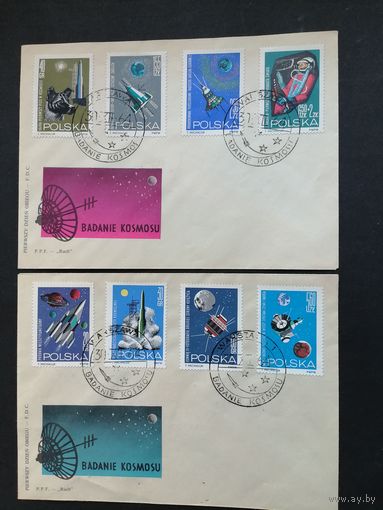 Польша 1964 Два КПД с полной серией марок "Исследование космоса" (спецгашение) Mi.1553-1560 каталог 6.00 евро