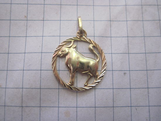 Кулон знак зодиака Телец, золото 333 пробы.