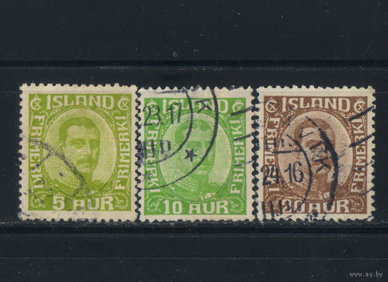Исландия Уния с Данией 1921 Христиан X Стандарт #Mi 99-101