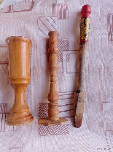Деревянные подсвечники, лопатка хохлома. Предметы из дерева