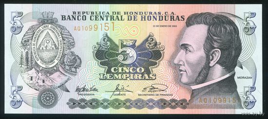 Гондурас 5 лемпира 2003 г. P86c. Серия AQ. UNC