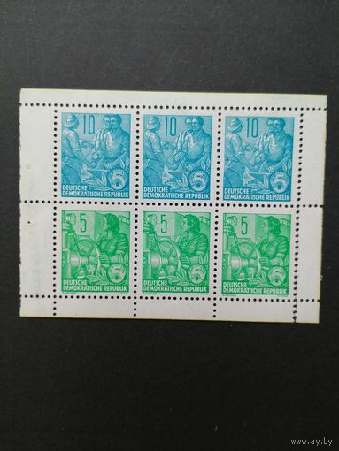 ГДР 1955 Мини лист с марками стандарта "Пятилетка" (чистая**) H-blatt 1 Mi.3х453x+3х406х каталог 30.00 евро