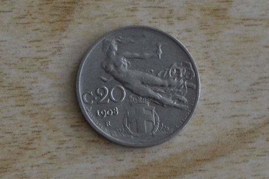 Италия 20 чентезимо 1908