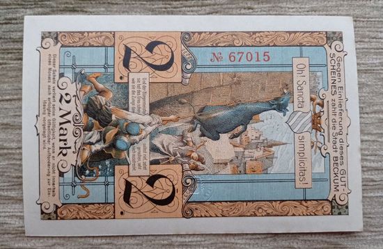 Werty71 Германия Бекум 2 марки 1918 аUNC банкнота