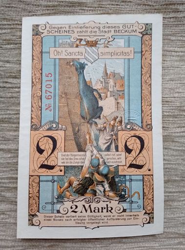 Werty71 Германия Бекум 2 марки 1918 аUNC банкнота