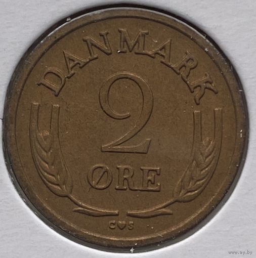 Дания 2 эре 1963 г. Бронза. В холдере