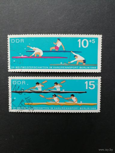 ГДР 1966 Полная серия марок "Чемпионат мира по каноэ в Берлине" (гашение с клеем без наклеек) Mi.1202-1203 каталог 2.40 евро