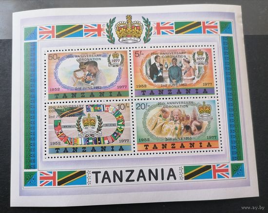 Блок 1977 г. ** надпечатка 25 лет коронации Елизаветы