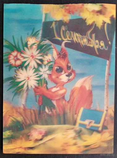 Богомолов С. 1 сентября. Стереооткрытка. 1988 г. Чистая.