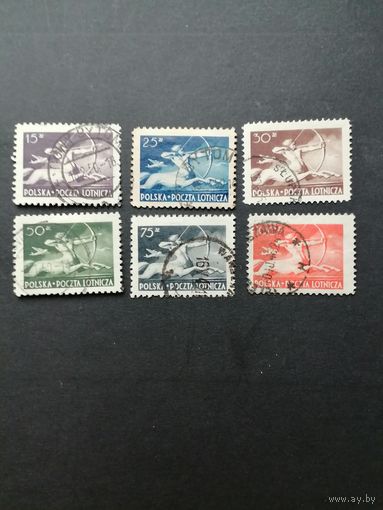 Польша 1948 Полная серия марок "Кентавр" (гашение без клея, на 5 марках наклейки) Mi.479-484 каталог 3.40 евро
