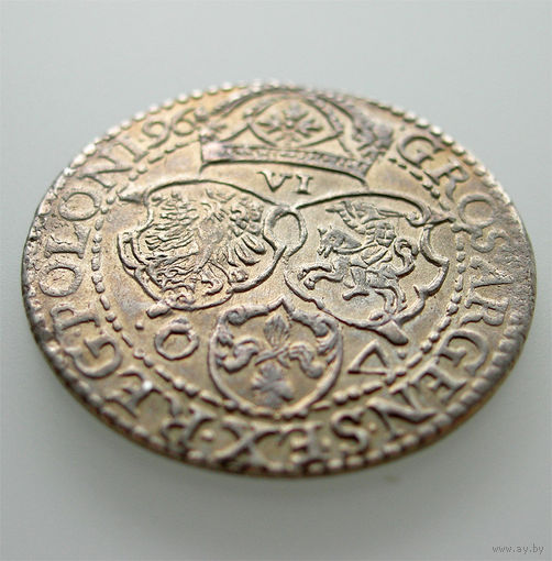 6 грошей (шостак) 1596, Сигизмунд III Ваза, Мальборк. Остатки штемпельного блеска, легкая патина, красивое коллекционное состояние