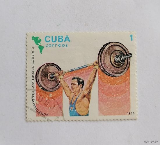 Марка Куба 1983 год. Спорт. Панамериканские игры. Тяжёлая атлетика.
