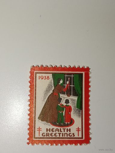 США 1938 благотворительная марка "Рождественская печать" (Christmas Seal) 1938 года, выпускавшаяся для сбора средств на борьбу с туберкулезом.   РЕДКОСТЬ!!!