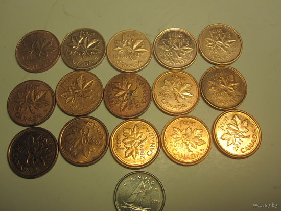 Канадские центы 16шт. без повтора.