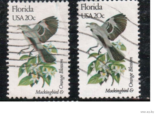 США-1982, (Мих.1540 А+F) , гаш.  ,  Птицы и цветы , 2 зубцовки