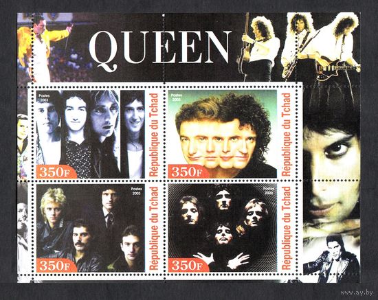 Чад 2003 **  Музыка. Британская рок-группа Queen. Блок 4 марки