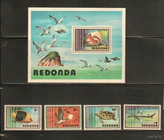 Редонда-1980(Мих.40-43,БЛ.6) , **  , Морская  Фауна , Черепахи, Рыбы(полная серия)