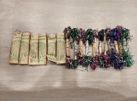 Набор новогоднего декора СССР: фонарики (6 шт.) и дождик (11 шт.) Новый/Запечатанные