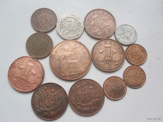 Монеты Великобритании 15шт. без повтора.