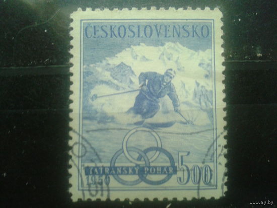 Чехословакия 1950 Лыжи, кубок Татр с клеем Михель-1,5 евро гаш