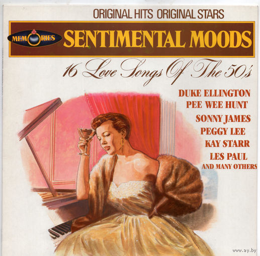 LP Sentimental Moods: 16 Love Songs of the 50's (The Andrews Sisters, Dean Martin, Nat King Cole, Les Paul & Mary Ford, Duke Ellington, Peggy Lee, Sonny James, Harry James, Les Paul, Jo Stafford)