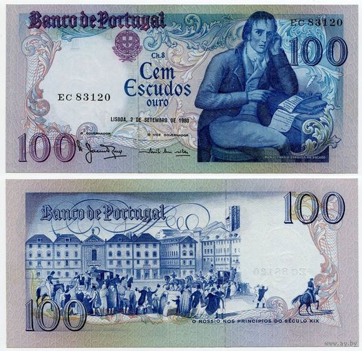 Португалия. 100 эскудо (образца 1980 года, P178a, подпись 3, aUNC)