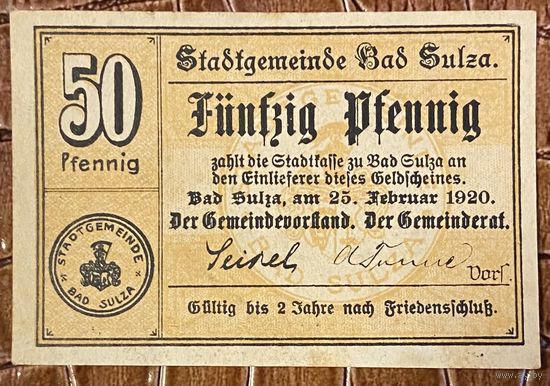 Нотгельд 50 пфеннигов 1920 год. Бад-Зульца,. Веймарская республика