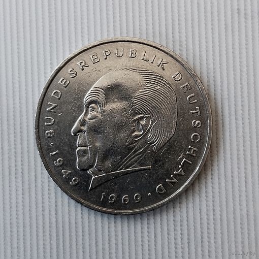 2 марки 1975 года (J) Германия. Федеративная республика (ФРГ). Конрад Аденауэр. 20 лет ФРГ.