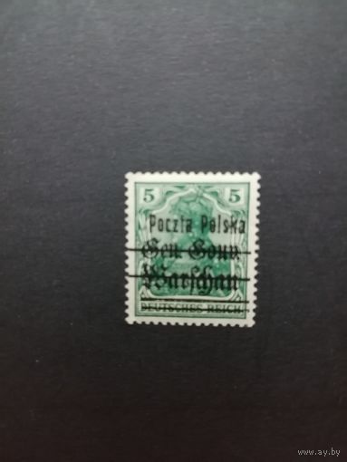 Польша 1918 Марка из серии с надпечаткой "Poczta Polska" на марках Германии выпуска 1914/1918 года (чистая) Mi.7 тип I каталог 1.00 евро