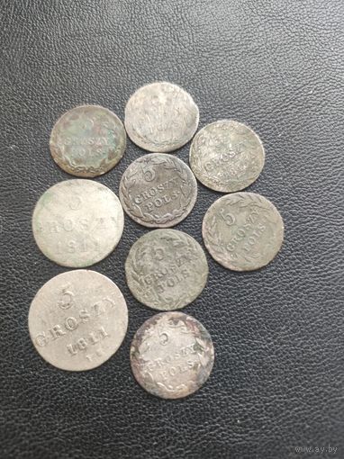 9 монет,2- 1811,1840,1829,1823,1821,2-1816,1-почистить