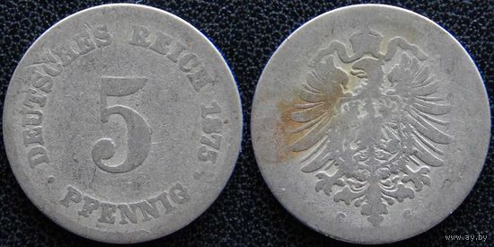YS: Германия, Рейх, 5 пфеннигов 1875G, KM# 3