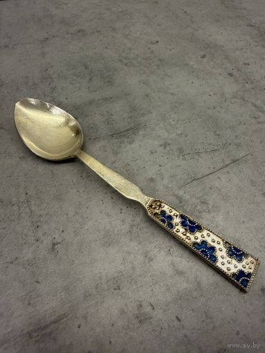 Кофейная ложка серебро с позолотой 875 пр. СССР. Два цвета эмали.(1) Распродажа коллекции!!!