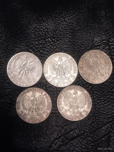 5 злотых Ядвига 1934, 1933 г.